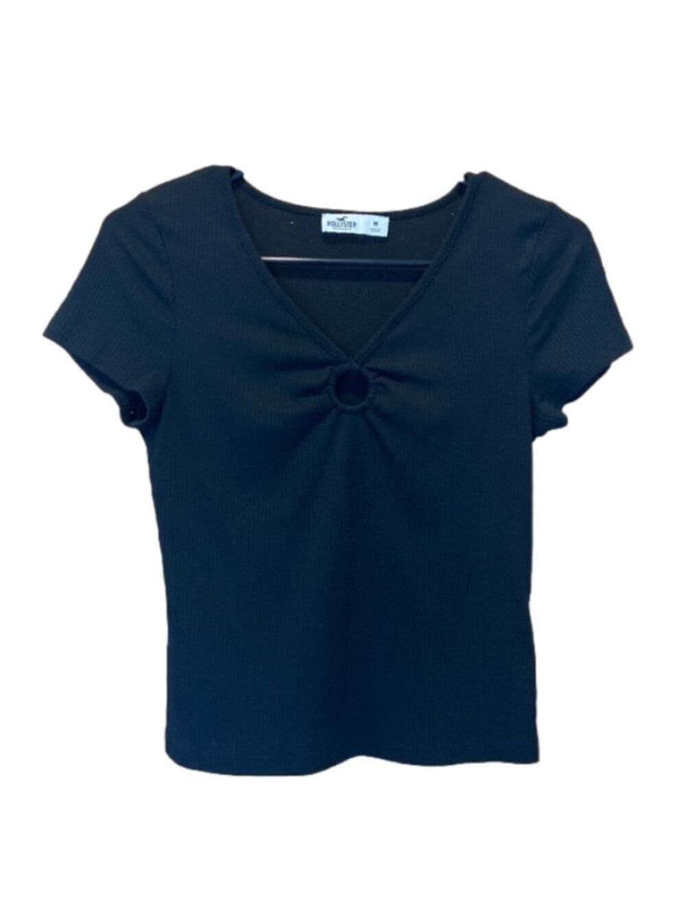 Hollister Black Ribbed Tight T-Shirt with Ring Cut-Out